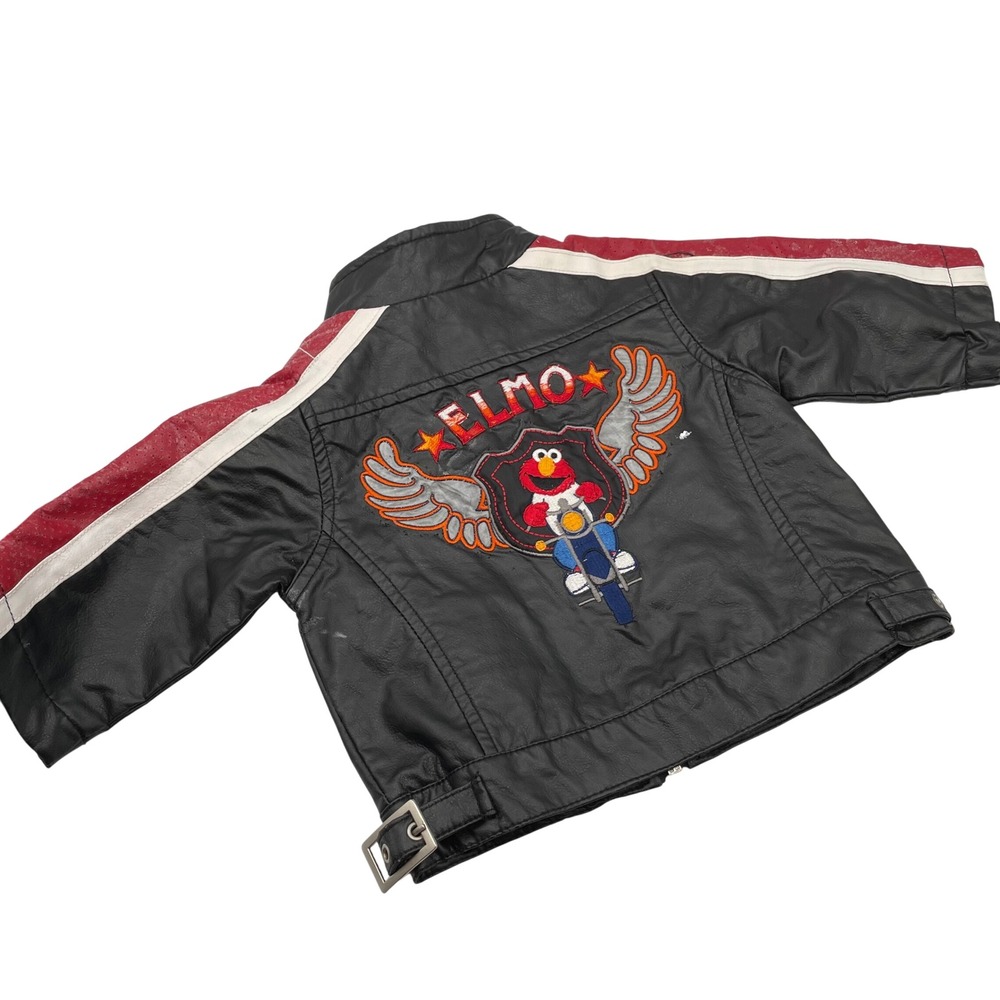 *READ Sesame Street Elmo Vtg Y2K 2006 Biker Jacket Black Red Faux Leather 12M - Picture 1 of 11